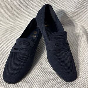 LA STRADA Sz 41 Navy Knit Slip-On Loafers Squarish Toe